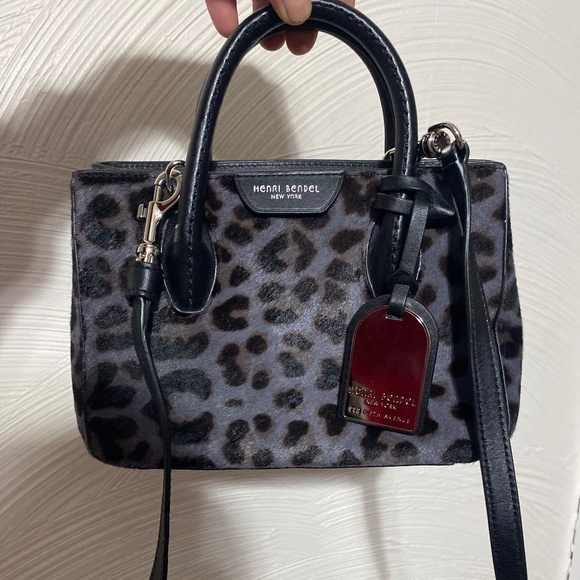 Henri Bendel New York Animal Print Mini Hand Bag Crossbody Black Purse Calfhair - Picture 14 of 16